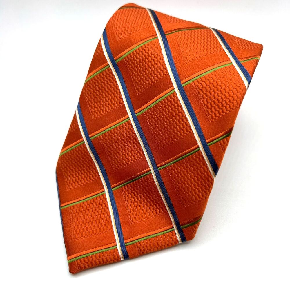 Meeting Street Men's Tie -58"Handmade Burnt Orange Stripe Jacquard Silk Necktie